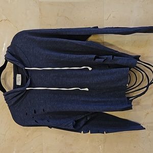 WOMEN'S BLACK BEAD NAVY BLUE SWEATSHIRT SWEATER HOODIE PULLOVER SZ MEDIUM $35